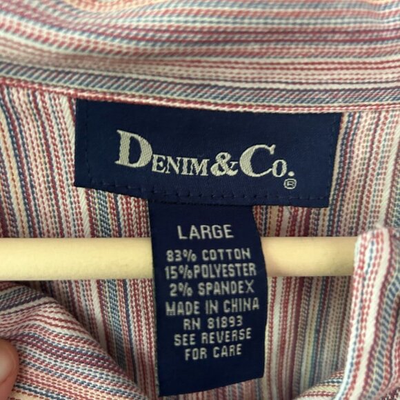 Denim & Co Jacket Womens Large Red Striped Collared Lightweight Denim Buttons - Picture 4 of 5